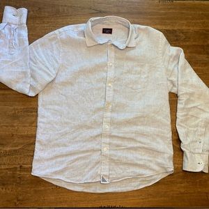 Blue Stripe Linen Shirt, Large Slim Fit